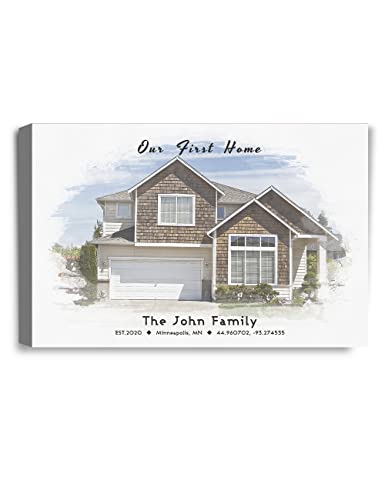 IPIC Custom Watercolor House Portrait with Names and Date, 24x16in