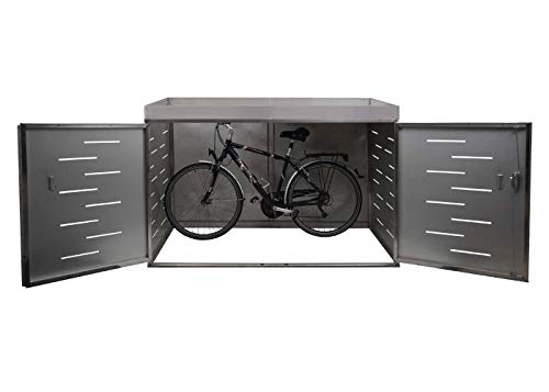 Mendler 2er-Fahrradgarage HWC-H80, Fahrradbox Geräteschuppen, abschließbar - mit Pflanzkasten 126x200x150cm Edelstahl – Bild 4