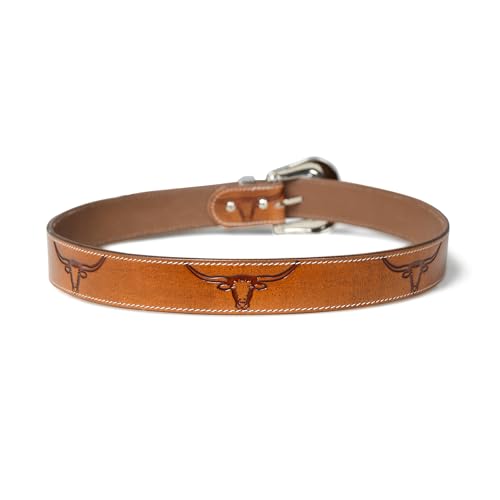 Image of Handcrafted Engraved Design Leather Belt with Embossed Buckle by N Z Overseas