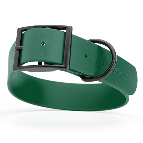 Image of Dogline Biothane Waterproof Dog Collar Strong Coated Nylon Webbing with Black Hardware Odor- Proof for Easy Care Easy to Clean High Performance Fits Small Medium or Large Dogs, Hunter Green