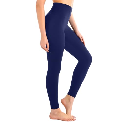 Leafigure High Waisted Leggings for Women- Soft No See-Through Yoga Pants for Gym Workout Running Navy L-XL