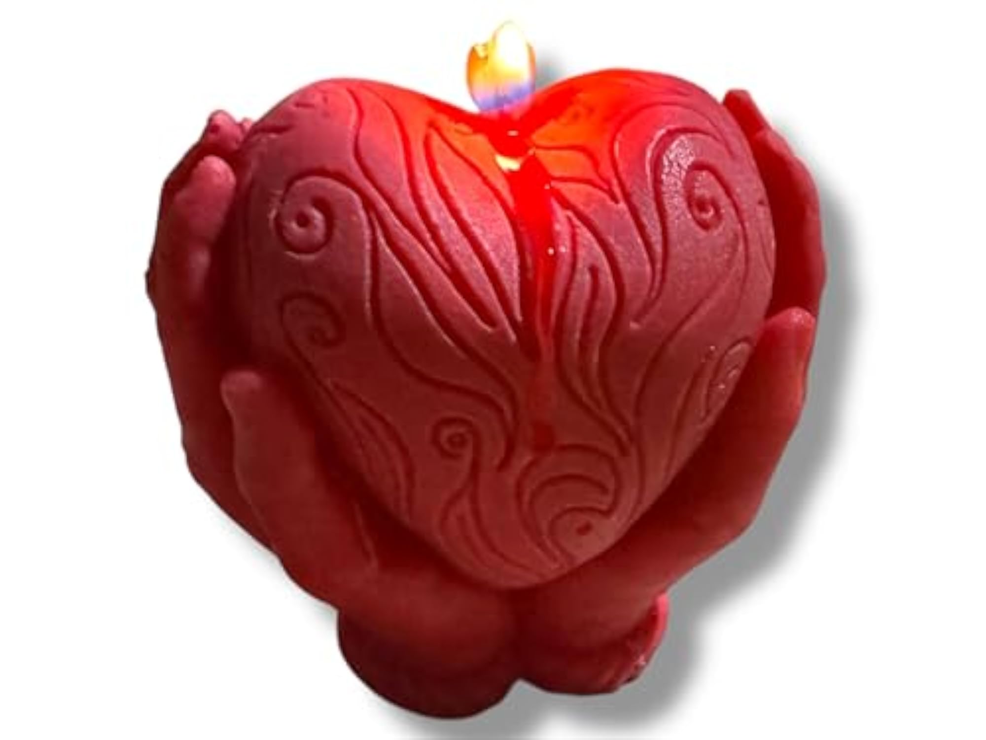 Decorative Heart-Shaped Red Candle with Swirl Pattern