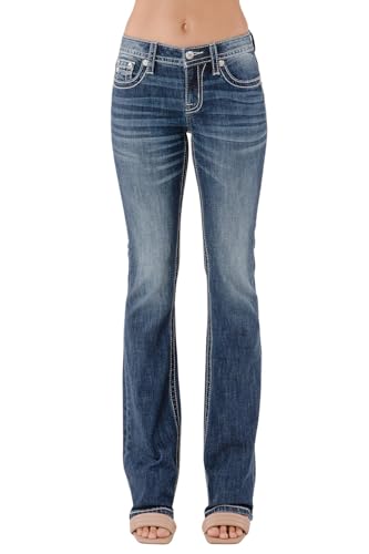 Miss Me Women's Feather Dreamcatcher Embellished Pockets Mid-Rise Bootcut Jeans2