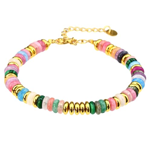 Handmade Bracelet with Colorful Natural Stones Trendy Beaded Handchain Unique Fashion Wrist Accessories