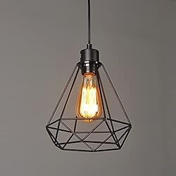 Amazon Lampara Techo Industrial Retro Lámpara colgante Vintage iluminación de techo Iluminación E27 Capacidad AC220-240 V jaula metalica para comedor, Dormitorio, ático,Café, Barra de Lectura Luz?Negro(sin E27 bombilla)
