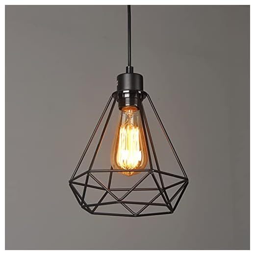 Chao Zan Suspension Industrielle Vintage Métal Lustre Suspension Style Cage Diamant E27 - Noir (Ampoule E27 non incluse) - 21 cm x 21 cm x 27 cm - Salle de Séjour - Noir