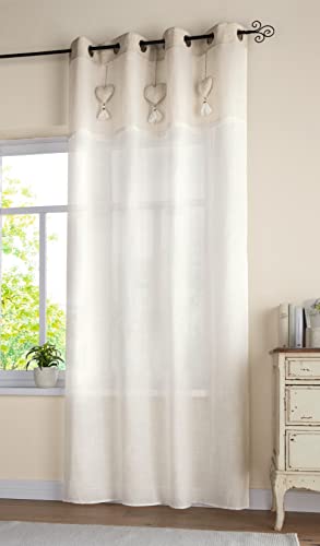 Dekoleidenschaft Rideau décoratif à œillets en forme de cœur 140 x 240 cm - Crème - Avec galon...