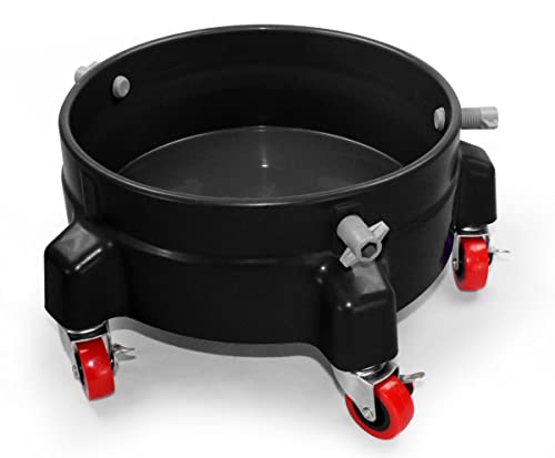 Heavy Duty Car Wash Bucket Dolly with 360 Swivel Casters | Fits 3.57 Gallon Buckets | 300 lb Capacity | Soap Holder | Rolling Pail Stand for Auto Detailing |Black
