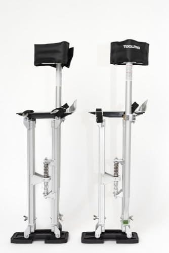 ToolPro Professional Grade Adjustable Aluminum Drywall Stilts w/Soft Straps - Adjustable Range for Drywall Installation, Painting, and More. (24-40 in. with Soft Straps)