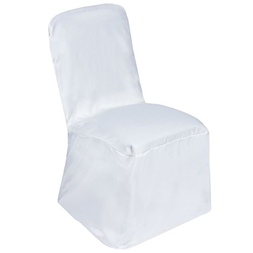 BalsaCircle 10 pcs White Polyester Square Top Banquet Chair Covers Slipcovers for Wedding Party Reception Decorations