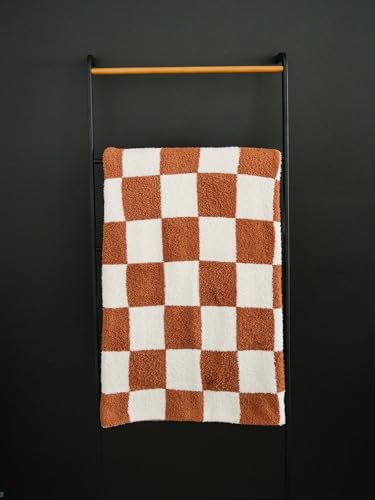 Image of Mebie Baby Rust Checkered Plush Lovey Blanket 15x20 - Soft, Lightweight, Breathable | Available in Two Sizes