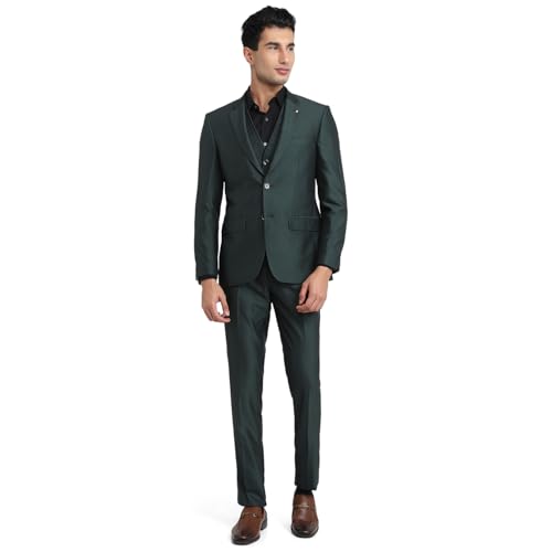 Image of Raymond Men Contemporary Fit Structure Pattern Terylene Rayon Blend Notch Lapel Full Sleeve Festive Suit