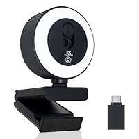 Briocht 2K HD Webcam for PC and Laptop, 360° Adjustable Web Cam with Auto Focus, Noise Cancelling Microphone, 3-Color Touch Lighting for Video Calls, Live Streaming and Remote Work