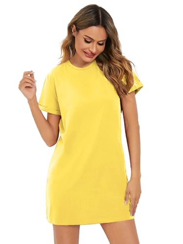 Milumia Women Casual Short T Shirt Dress Short Sleeve Straight Mini Tee Shirt Dress Yellow Medium
