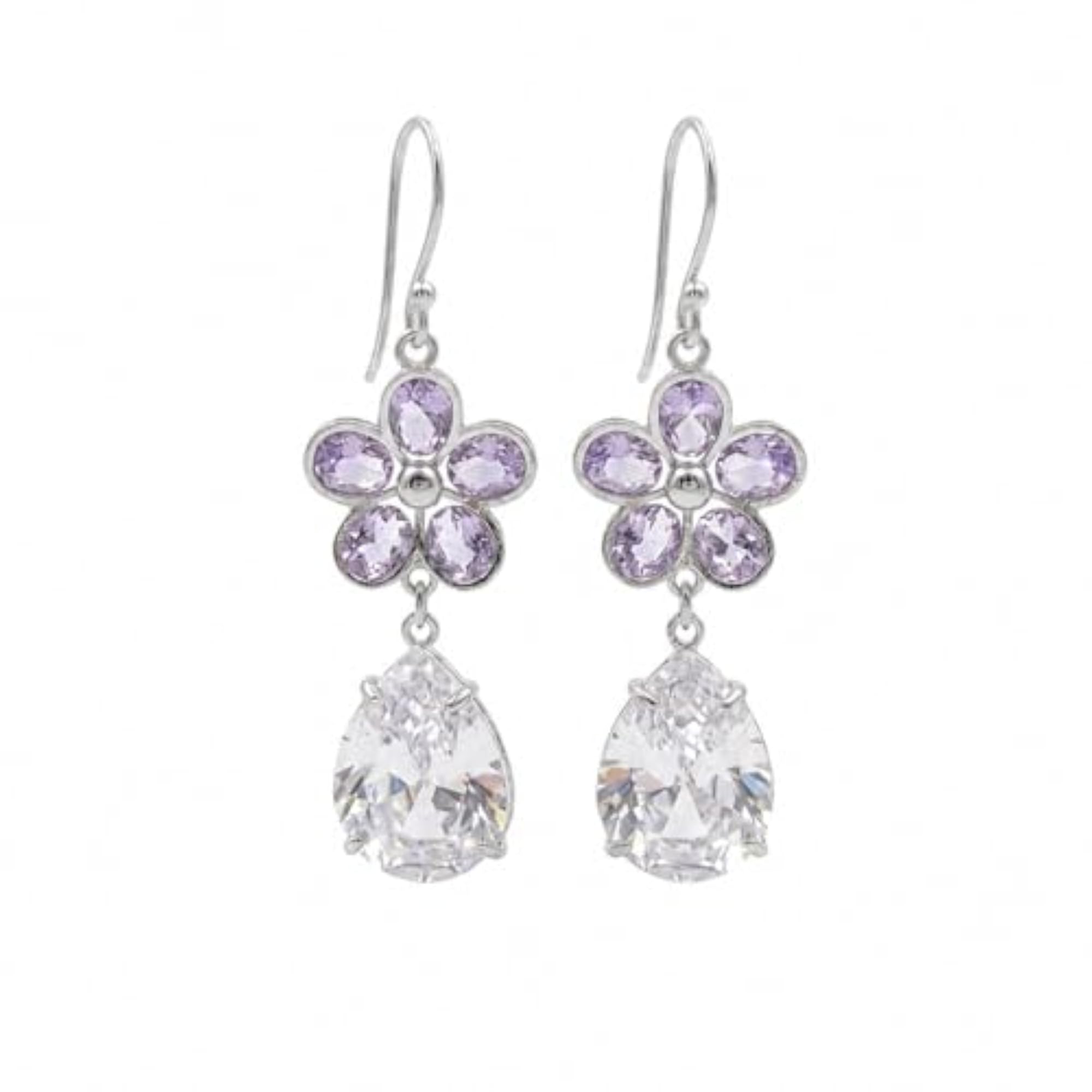 Royal Orchid Tear Drops Earrings, Premium Crystal Design