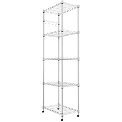 Estanteria Inox BATHWA Estantería de Alambre de Acero de 5 Niveles con Ruedas, estantes cromados para la Sala de Estar de la Cocina del Garaje, estantería de Servicio Pesado, 23.2 x 13.8 x 72 Pulgadas (L x W x H)