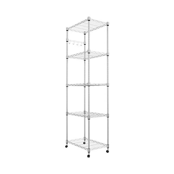 Homdox 5 Tier Steel Wire Shelving Unit on Wheels,Chrome Shelves for Garage Kitchen Living Room,Heavy Duty Shelving Rack, 23.2 x 13.8 x 72 inch (L x W x H)