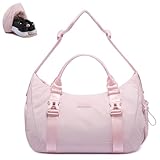 LOVEVOOK Gym Bag for Women, duffle bag for travel with shoe compartment, Small Gym Tote Dry Wet Separation, Multipurpose Weekender Overnight Bag, Lightweight Carry On Bag, Light pink