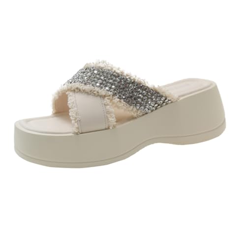 HBJWOV Thick Soled Raised Cross Strap Sandals Versatile Internet Celebrity Casual Sandals