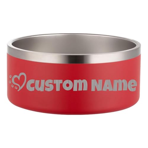Personalisiert Hundenapf und Katzennäpfe – Edelstahl Futternapf mit Namen, rutschfeste Schüssel für Hunde und Katzen, Wassernapf(Rot)
