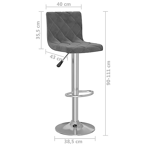 Tabourets de bar en velours gris foncé réglables et pivotants | Lot de 2 - 3