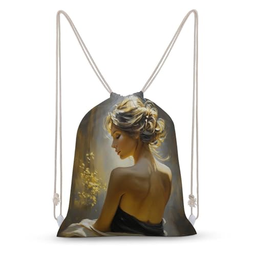 Beautiful Woman Back Drawstring Backpack Canvas String Bag Lightweight Sports Gym Bag for Men Women