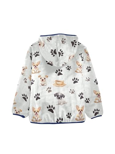 Puppy Dog and Paw Prints Girls Fleece Jacket Girls Fall Jacket Boys Coats Zip Up Hoodie Children Sherpa Warm Outerwear 2-10T2