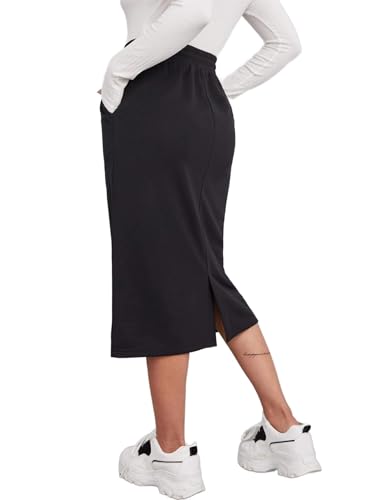 SOFIA'S CHOICE Women's Midi Skirt Drawstring High Waist Sweat Skirts with Pockets2