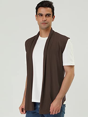 uxcell Men's Ruffle Shawl Collar Lightweight Vest Drape Cape Sleeveless Cardigan3