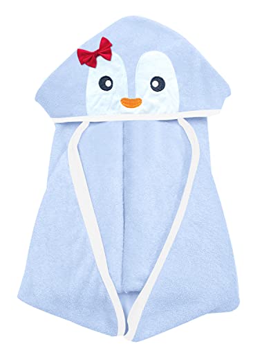 Image of YOYOO Baby Bath Towel – Viscose Derived from Bamboo, Baby Hooded Towels - Newborn Essential Cute Purple Penguin-Perfect Baby Registry Gifts for Boy Girl- 37.5 × 37.5''