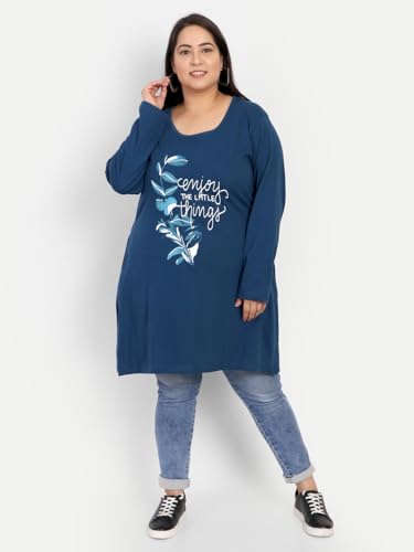 Image of CUPID Women Plus Size Cotton Round Neck Full Sleeves T-Shirt, Nightwear, Sleepwear, Daily Use Gym n Lounge Wear Long Tops for Ladies 3XL to 7XL