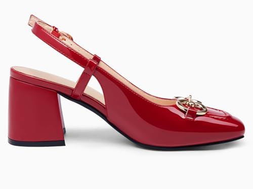 Image of Womens Slingback Block Heels Closed Square Toe Dress Work Shoes Slip on Buckle Strap Business Pumps
