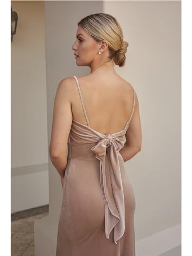 Bedlover Velvet Bridesmaid Dresses Back Self Tie Bow for Women Long Formal Party Gowns with Slit3