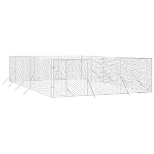 vidaXL Outdoor Hundezwinger, Hundehütte mit abschließbarer Tür, Hundekäfig für den Außenbereich, Hühnerstall Hundezaun Hundeauslauf, Silbern Verzinkter Stahl