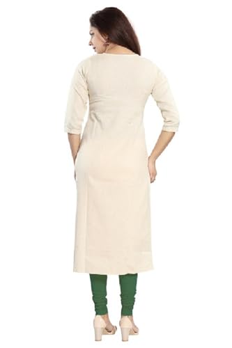 Image of DREAM & DZIRE Women's Cotton Kurti Beige in Colour Hand embrioderied for All Plus Size and Small Size