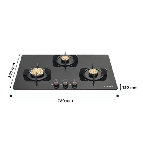 Image of Faber 3 Burner 78Cm HOBTOP|Auto Ignition |Metal Knobs| Cast Iron Pan Support|HOB /Cooktop Hybrid|Black Glass Finish|5 Yrs Warranty On Glass,Valve & 2 Yrs On Burner| HOB PRIME HT783 CRS BR CI AI IN