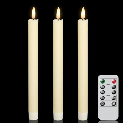 Image of Taper Candles Battery Operated with Remote Timer, with Remote Timer Flameless Taper Candles, LED Flameless Candlesticks for Halloween Christmas Home Decor(Set of 3, 0.78 inch x 9.65 inch)