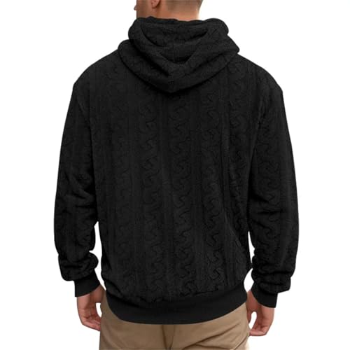 Men's Textured Teddy Fleece Hooded Sweatshirt Casual Sports Leisure Fall Winter Trend Top3