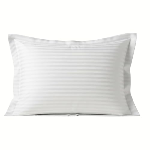 Image of RD TREND 210 TC Super Soft Satin Striped Pillow Covers Set of 4 (2 Pairs) | 18x28 Inches | Luxury White Pillow Covers for Home, Hotel & Guest House