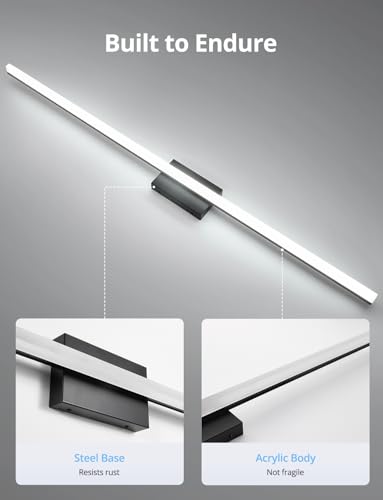 Image of Combuh 48Inch Bathroom Vanity Light Fixtures Extra Long Lighting Bar Above Mirror, Modern Black Bright 23W 2300LM Wider Coverage Slim Sleek IP44 Rustproof LED Bath Wall Sconce for Makeup Cool White