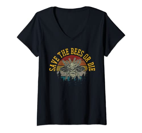 Mujer Save The Bees Or Die – Vintage Retro Apicultor divertido regalo Camiseta Cuello V