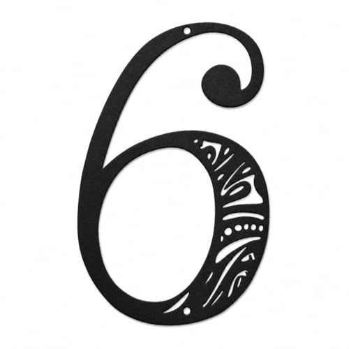 Henna House Numbers, House Numbers for Outside, Floating Address Numbers, Custom Metal Address Sign, Large Number Address Plaque, Mid Century Modern Art Deco (6", 6, Black)