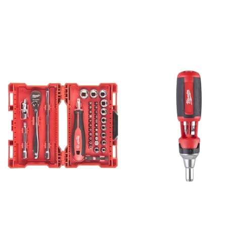 Image of Milawaukee Ratchet, Socket and Bit Set 1/4 Inch 38 Pieces & Universal Ratchet Screwdriver 10 in 1 Color E 0 W 0 V Multicoloured One Size, 4932471598