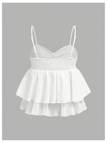 SHENHE Girl's Bow Camisole Spaghetti Strap Smocked Ruffle Flowy Babydoll Tank Cute Summer Top2
