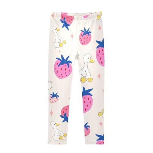 Strawberry Goose Girls Leggings,Workout Leggings for Girls Toddler Athletic Legging Size for 3-10T