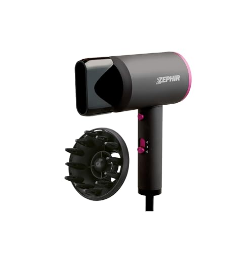 Zephir, Asciugacapelli, Phon Capelli Potenza 2000W, 2 velocità, Concentratore e Diffusore inclusi, Occhiello di aggancio