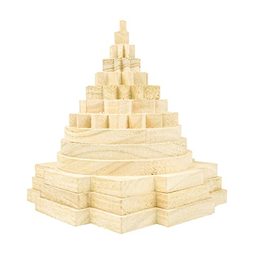Image of REMEDYWALA Handcrafted Energized Meru Shriparni(Sevan or Saven) Sriyantra Wooden Meru Wooden Shri Yantra for Vastu Money Abundance for Home & Office Temple (5.5 Inch Approx.)