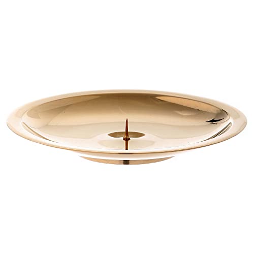 Candle Holder with Spike in Glossy Golden Brass 16 cm