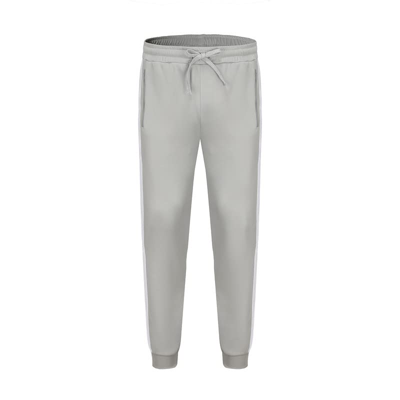 Męski dres na co dzień, kontrastowe paski, zamek błyskawiczny, spodnie sportowe, spodnie do biegania, na siłownię, odzież sportowa, 2-częściowy, z kieszeniami na zamek błyskawiczny, szary, S