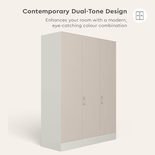 Image of Interio by Godrej Almirah Slimline XL 3 Door Steel Almirah, Cupboard for Clothes (Matte Warm Grey and Alpine White), 1 Year Warranty, Locker, 8 Shelves